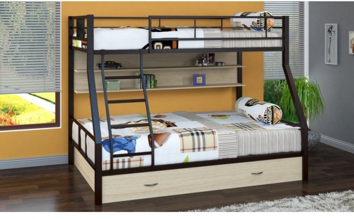 Двухъярусная кровать Гранада-1ПЯ, коричневая / Дуб (Белый, Слоновая кость)