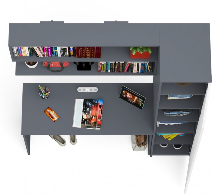 Мори Стол письменный МСП1200.1 + Пенал МШ400.1 + Полка 1200, цвет графит/белый, ШхГхВ 160,8х50,4х209,6 см., универсальная сборка