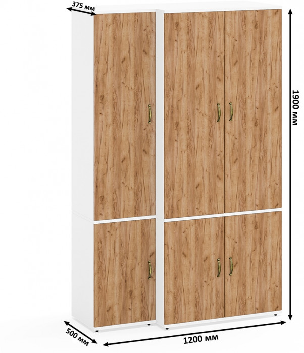 Лидер-8 Модуль Пенал МД 22Б + Шкаф МД 19Б, белый шагрень/крафт золото