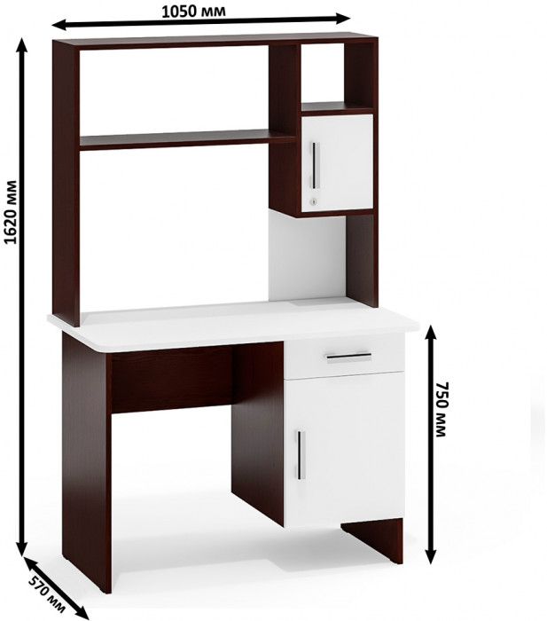 Стол письменный с надстройкой С-МД-1-09Н, цвет венге/белый шагрень, ШхГхВ 105х57х162 см., НЕ универсальная сборка