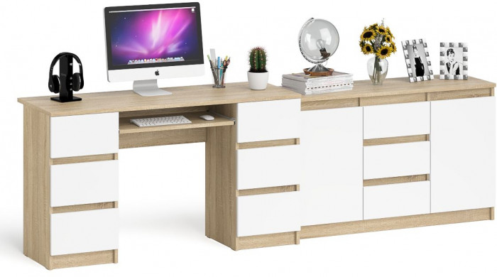 Мори компьютерный стол МС-2 + Комод МК1200.3, дуб сонома/белый