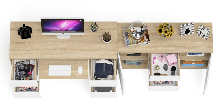 Мори компьютерный стол МС-2 + Комод МК1200.3, дуб сонома/белый