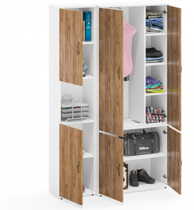 Лидер-8 Модуль Пенал + Шкаф МД 20Б, цвет белый шагрень/крафт золото, ШхГхВ 120х37,5х190 см., НЕ универсальная сборка