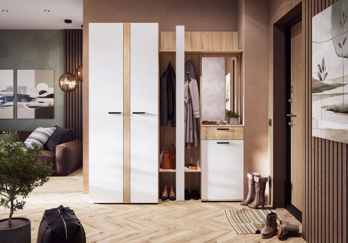 САНСА ПР-01 Прихожая Фасад БЕЛЫЙ,ДУБ СОНОМА/Корпус ДУБ СОНОМА,БЕЛЫЙ