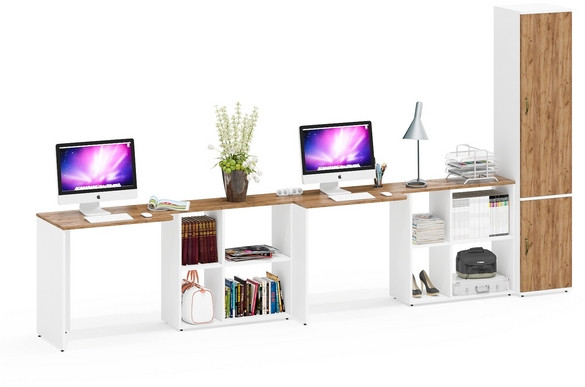 Лидер-8 Стол + Стол + Пенал МД 21Б, белый шагрень/крафт золото