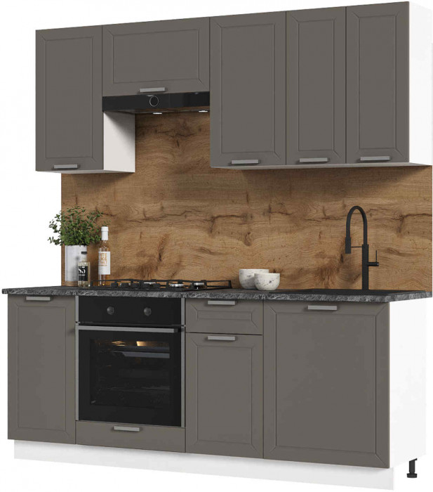 Кухня Альфа 2,0 м холст вулкан (корпус белый, столешница кастилло темный)