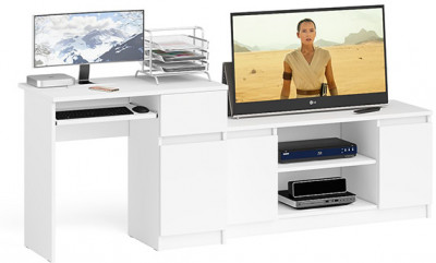 Мори Стол компьютерный МС-1 правый + Тумба МТВ1200.1, цвет белый, ШхГхВ 210,4х50х76,6 см., выдвижной ящик справа, НЕ универсальная сборка