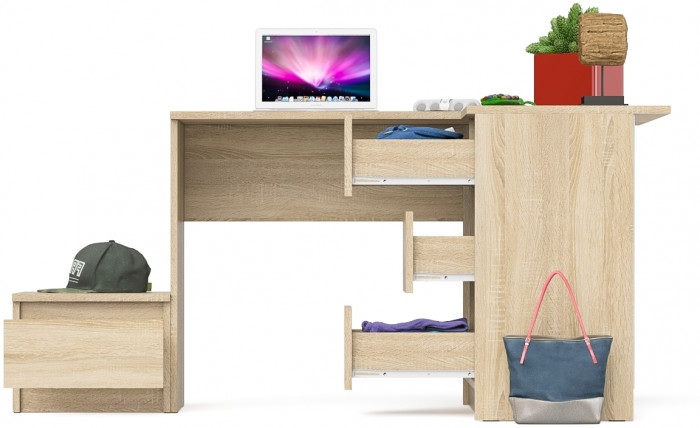 Мори Стол компьютерный МС-16 правый + Тумба ТМП400.1, цвет дуб сонома, ШхГхВ 164,8х84,9х76,6 см., выдвижные ящики справа, НЕ универсальная сборка