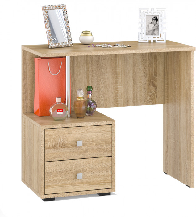 Камелия спальня № 13 Кровать с ящиками 1200 + Две тумбы + Стол косметич. + Зеркало, дуб сонома