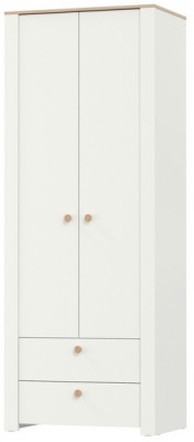 Джастин 13.339 Шкаф для одежды с ящиками, цвет белый шагрень/дуб белый эксклюзив, ШхГхВ 86х54,8х225,8 см.