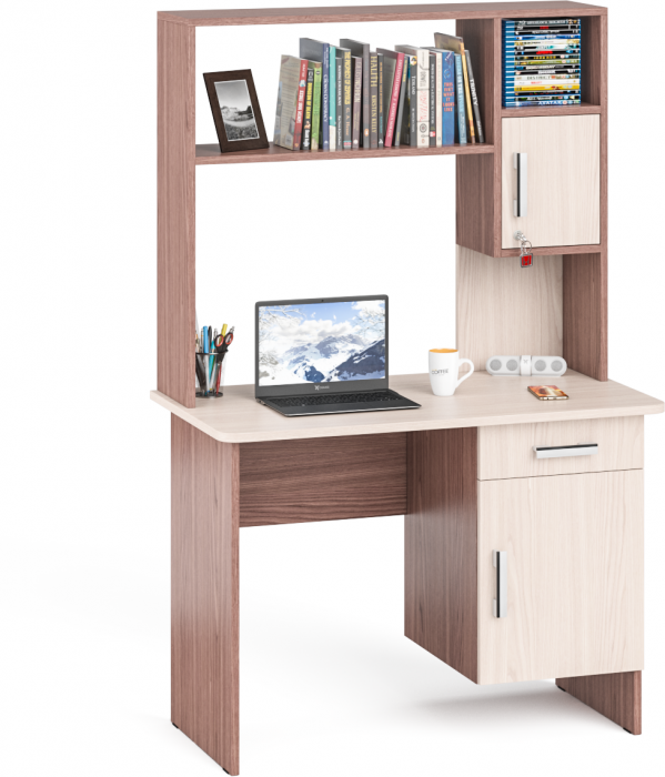 Стол письменный с надстройкой С-МД-1-09Н, цвет ясень шимо светлый/ясень шимо тёмный, ШхГхВ 105х57х162 см., НЕ универсальная сборка