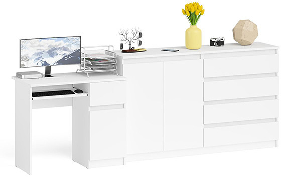 Мори компьютерный стол МС-1 правый + Комод МК1600.1, белый