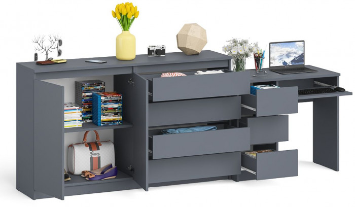 Мори компьютерный стол МС-6 левый + Комод МК1600.1, графит