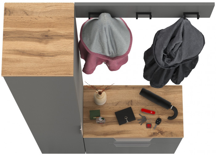 Октава Прихожая 15, серый графит/дуб крафт золотой/фасады МДФ серый графит