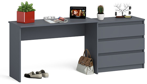 Мори Стол письменный МСП1200.1 + Комод МК800.1, цвет графит, ШхГхВ 200,8х50х76,6 см., универсальная сборка