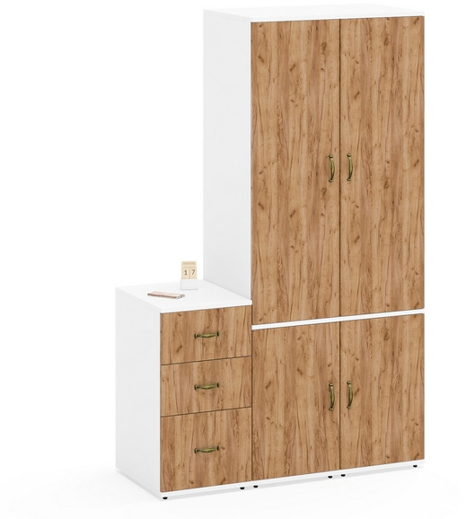 Лидер-8 Пенал МД 23Б + Пенал МД 23Б + Тумба МД 3.16, белый шагрень/крафт золото