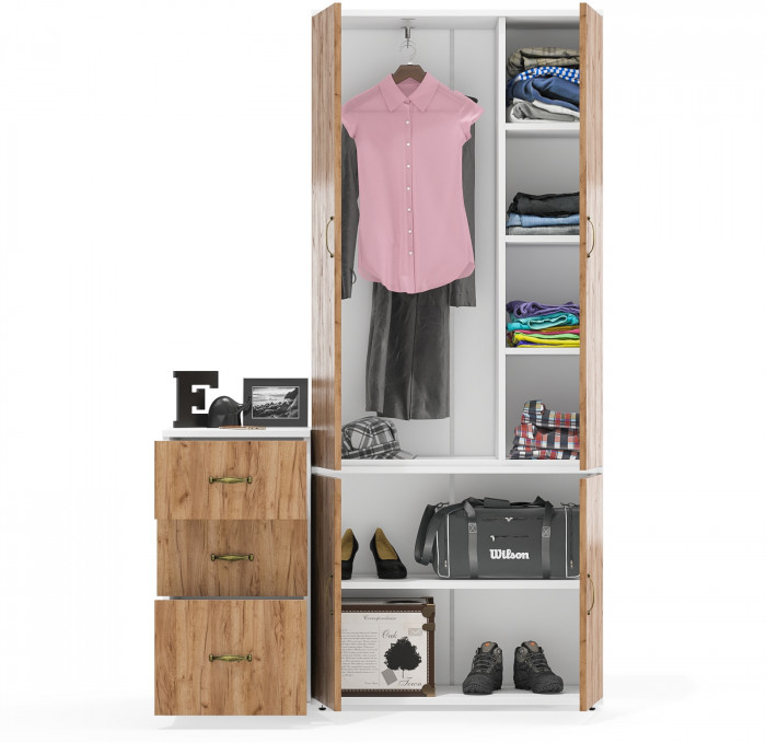 Лидер-8 Шкаф МД 20Б + Тумба МД 3.16, белый шагрень/крафт золото