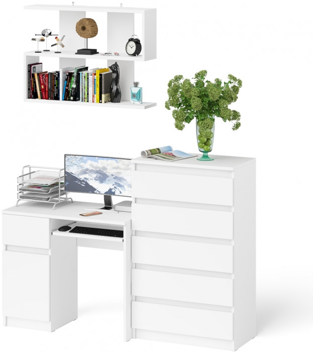 Мори компьютерный стол МС-1 левый + Комод МК700.5 + Полка 900, белый