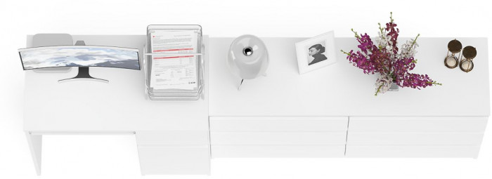 Мори компьютерный стол МС-1 правый + Комод МК1380.6, белый