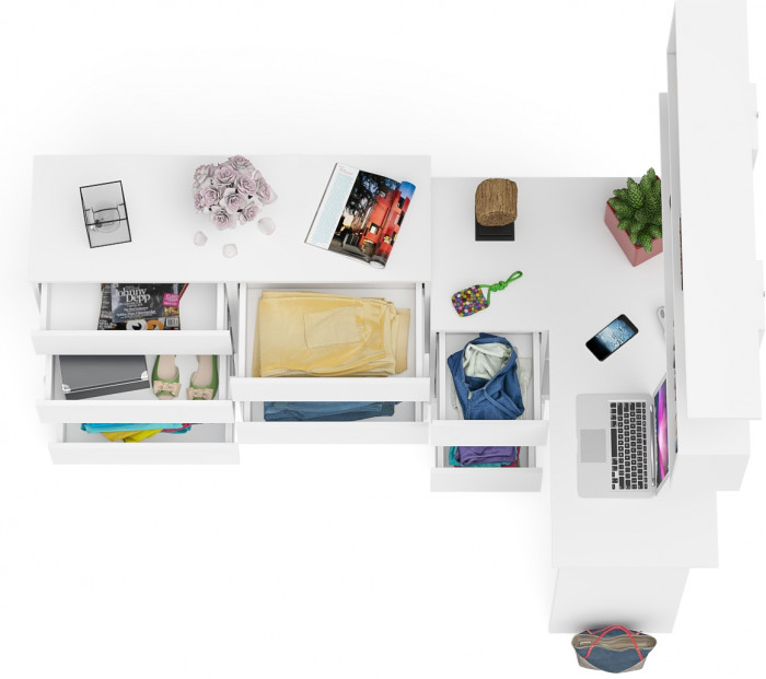 Мори компьютерный стол МС-16 левый + Комод МК1200.8 + Полка 1200, белый