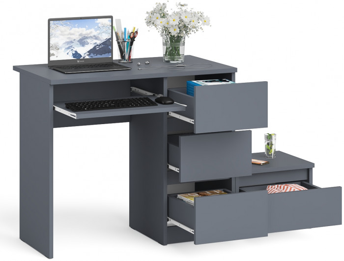 Мори компьютерный стол МС-6 правый + Тумба ТМП400.1, графит