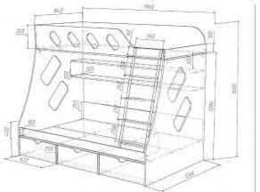 Дельта-20.01 Детская двухъярусная кровать с лестницей (Венге, Ясень шимо светлый)