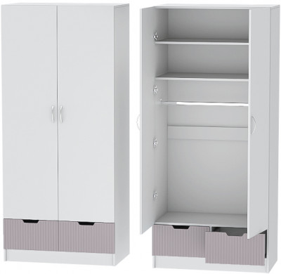 Детский Шкаф 2-х створчатый Бриз МДФ, Белый/Ирис (Полосы)