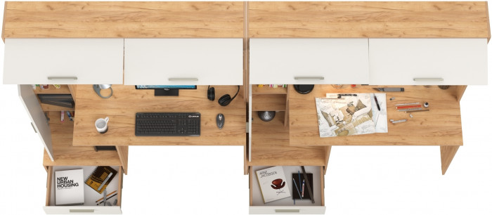 Лайт Стол письменный 03.243Н + Лайт Стол письменный 03.243Н, цвет дуб крафт золотой/белый премиум, ШхГхВ 300,4х57,3х179,9 см., НЕ универсальная сборка