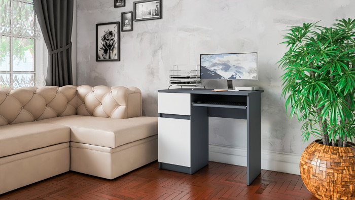 Мори Стол компьютерный МС-1 левый, цвет графит/белый, ШхГхВ 90х50х76,6 см., выдвижной ящик слева, НЕ универсальная сборка