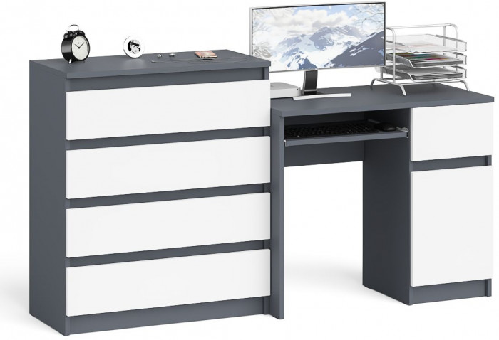 Мори Стол компьютерный МС-1 правый + Комод МК800.4, цвет графит/белый, ШхГхВ 170,4х50х94 см., выдвижной ящик справа, НЕ универсальная сборка