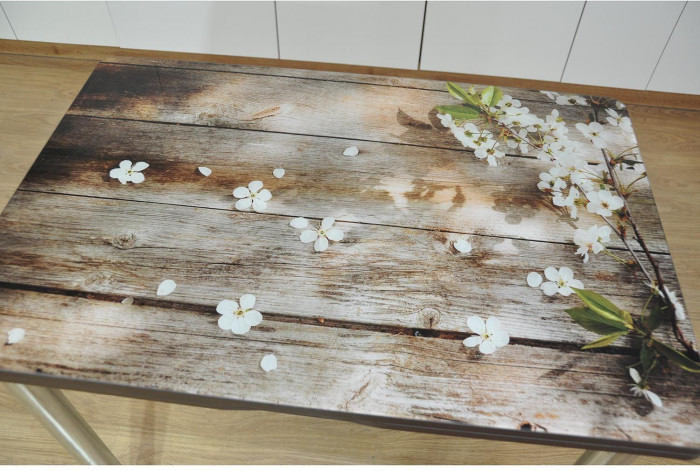 Симпл фотопечать стол обеденный раскладной / цветы на досках/венге/хром