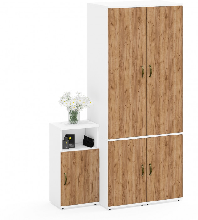 Лидер-8 Пенал МД 23Б + Пенал МД 23Б + Тумба МД 3.19, белый шагрень/крафт золото