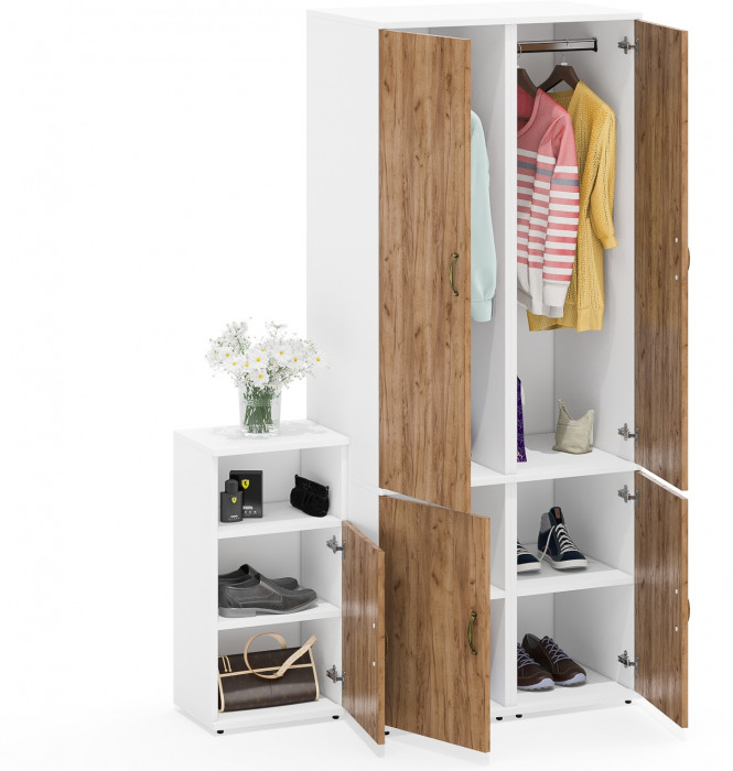 Лидер-8 Пенал МД 23Б + Пенал МД 23Б + Тумба МД 3.19, белый шагрень/крафт золото