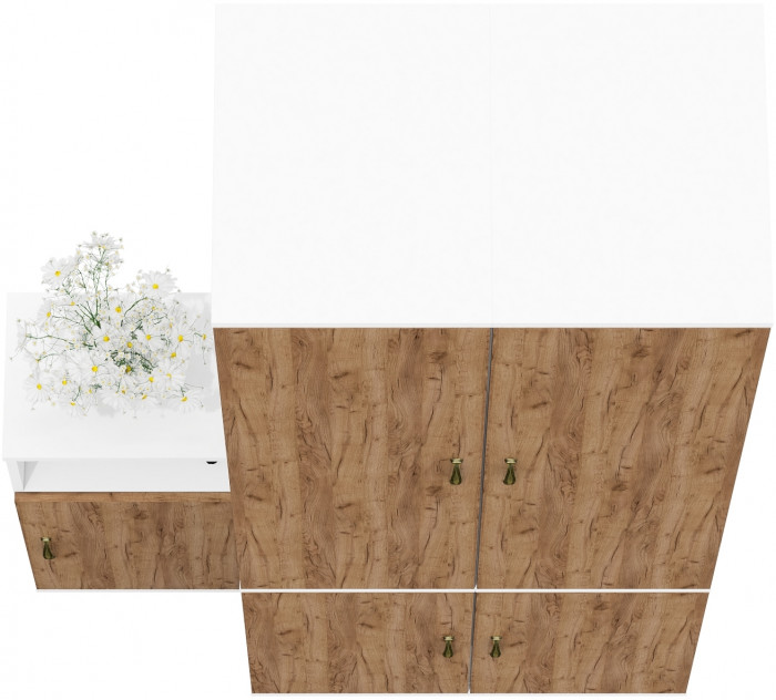 Лидер-8 Пенал МД 23Б + Пенал МД 23Б + Тумба МД 3.19, белый шагрень/крафт золото