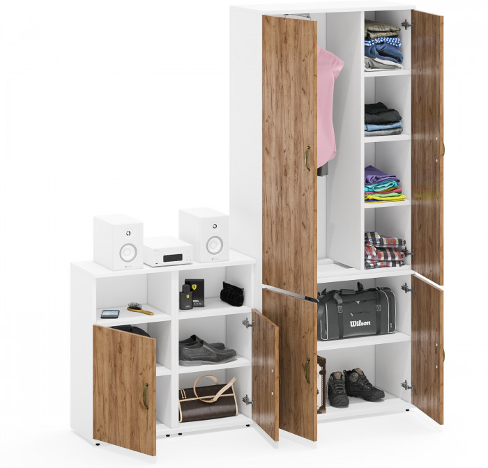 Лидер-8 Шкаф МД 20Б + Тумба МД 3.19 + Тумба МД 3.19, белый шагрень/крафт золото