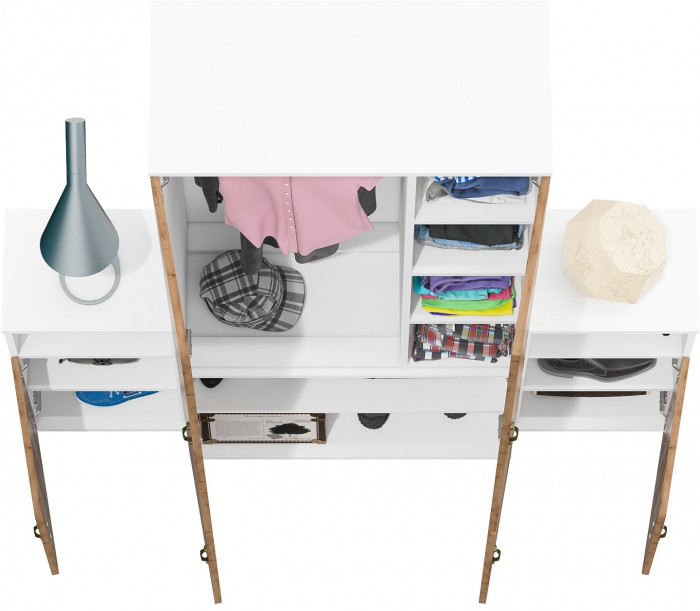 Лидер-8 Шкаф МД 20Б + Тумба МД 3.19 + Тумба МД 3.19, белый шагрень/крафт золото