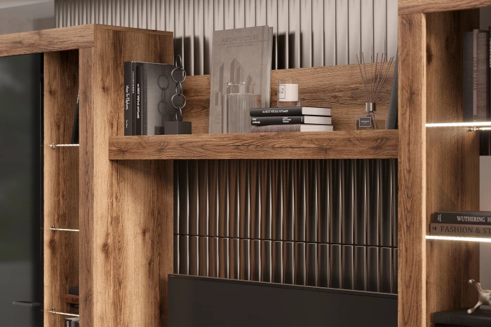 Прага Модульная Гостиная, вариант №2, делано/Черный глянец