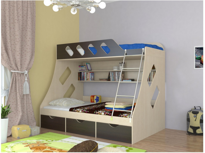 Дельта-20.01 Детская двухъярусная кровать с лестницей (Дуб молочный, Дуб молочный)