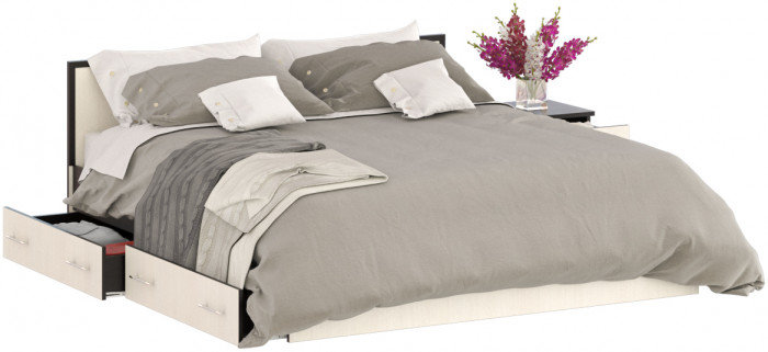 Сакура Кровать с ящиками 1800 + тумба, цвет венге/дуб лоредо, ШхГхВ 224х203,5х80 см., сп.м. 1800х2000 мм., б/м, основание есть, универсальная сборка