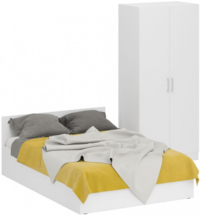 Кровать 1400 + Шкаф 2-х створчатый Стандарт, цвет белый, ШхГхВ 143,5х203,5х70 + 90х52х200 см., сп.м. 1400х2000 мм., без матраса, основание есть