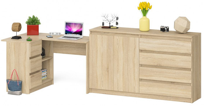 Мори компьютерный стол МС-16 левый + Комод МК1600.1, дуб сонома