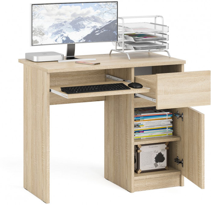 Мори Стол компьютерный МС-1 правый, цвет дуб сонома, ШхГхВ 90х50х76,6 см., выдвижной ящик справа, НЕ универсальная сборка