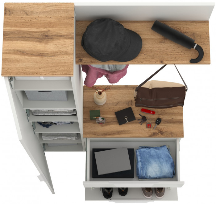 Октава Прихожая 16, белый шагрень/дуб крафт золотой/фасады МДФ белый шагрень