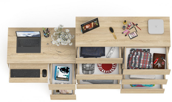 Мори Стол компьютерный МС-6 правый + Комод МК1200.10, цвет дуб сонома, ШхГхВ 210,4х50х115 см., выдвижные ящики справа, НЕ универсальная сборка