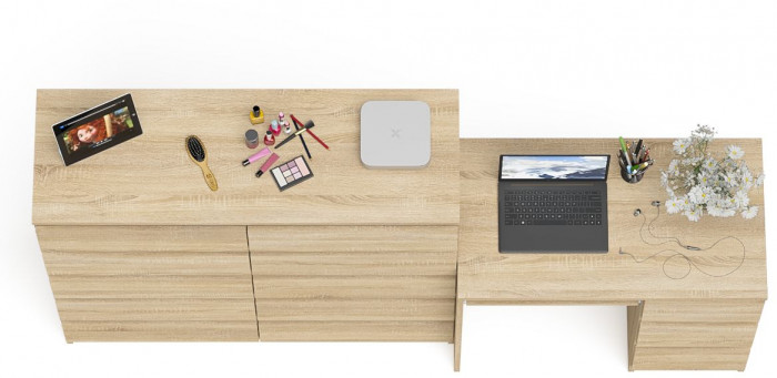 Мори Стол компьютерный МС-6 правый + Комод МК1200.10, цвет дуб сонома, ШхГхВ 210,4х50х115 см., выдвижные ящики справа, НЕ универсальная сборка