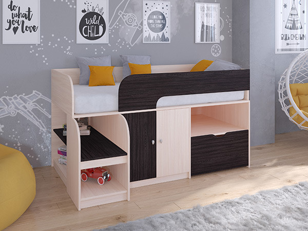 Кровать чердак Астра 9 V4 Дуб молочный/Венге
