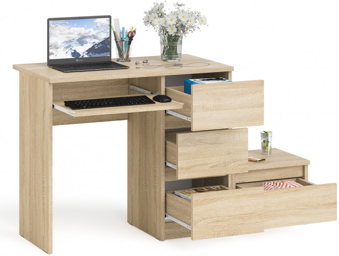 Мори компьютерный стол МС-6 правый + Тумба ТМП400.1, дуб сонома