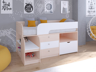 Кровать чердак Астра 9 V5 Дуб молочный/Белый