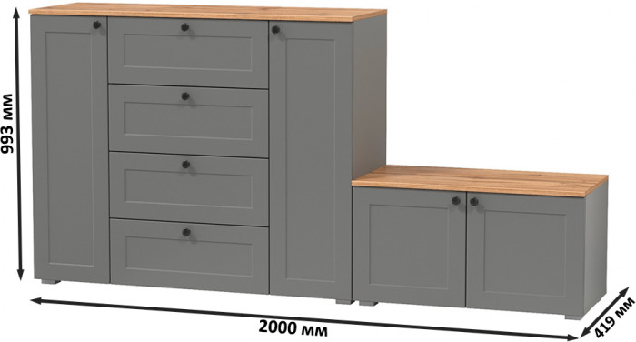 Остин 16.221 Комод + 13.257 Тумба, серый графит/дуб крафт золотой