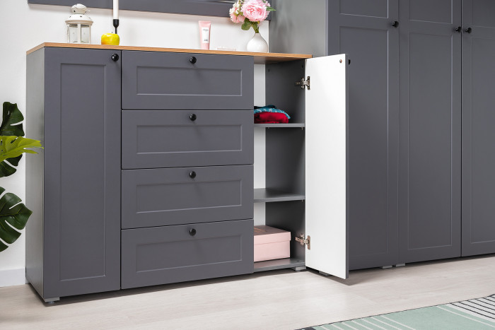 Остин 16.221 Комод + 13.257 Тумба, серый графит/дуб крафт золотой